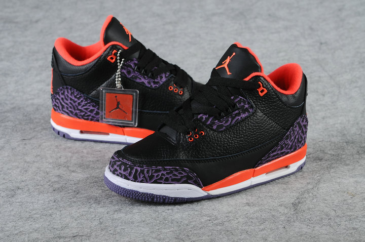 Air Jordan 3 Kid\'S Shoes Black/Mediumpurple/Orangered Online